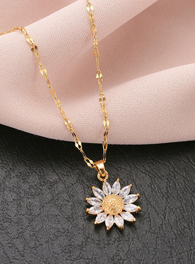 金色锆石向日葵欧美吊坠个性潮项链女夜市摆清新潮流时尚配饰品款