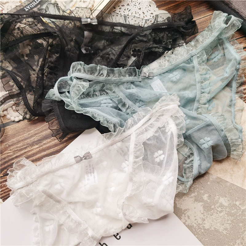 【80-110】442纯欲天花板#网纱荷叶边花朵甜美可爱低腰女内裤 - 图1