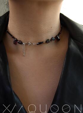 黑碧玺珍珠颈链项链男女慵懒随意