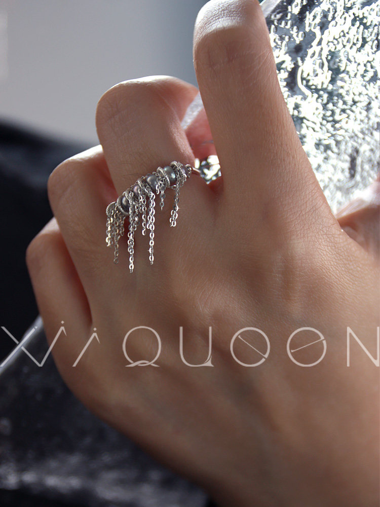 「银翼」原创设计淡水灰珍珠流苏耳环不规则戒指925纯银小众耳夹,淘宝优惠券,粉丝福利购,淘宝优惠卷