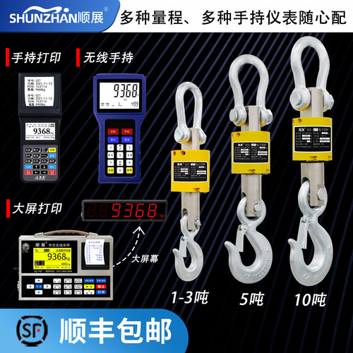 顺展电子吊秤秤5吨10吊磅吊钩称挂钩3t无线防水手持带打印ocs行车 - 图0