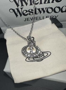 欧美小众设计蓝色闪钻渐变土星orb项链满钻飞碟choker小众锁骨链