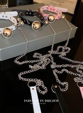 铃铛项圈女牵引绳颈带链子性感