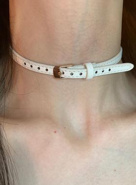 小众乳白色皮带扣项圈颈链女choker亚文化百搭短款锁骨链2025潮