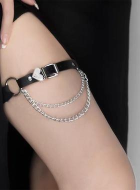 甜酷辣妹暗黑风爱心皮带腿环女性感jk大腿环朋克哥特绑带腿链项圈
