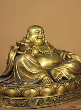 黄铜弥勒佛摆件大肚开心笑佛菩萨招客厅家用供奉佛像财大号铜像