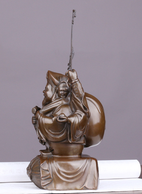 黄铜三面大黑天财神家居供奉中式