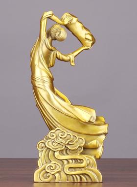 黄铜女娲补天摆件复古装饰