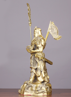 黄铜九龙托宝关公聚宝盆关公中式