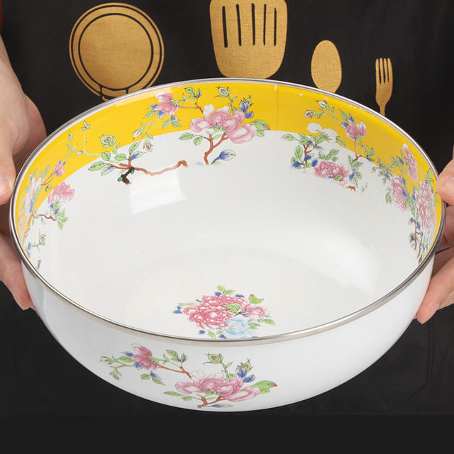 Oulijia enamel new product thickened enamel basin deepened enamel and wash basin old-fashioned iron porcelain soup basin mixing basin