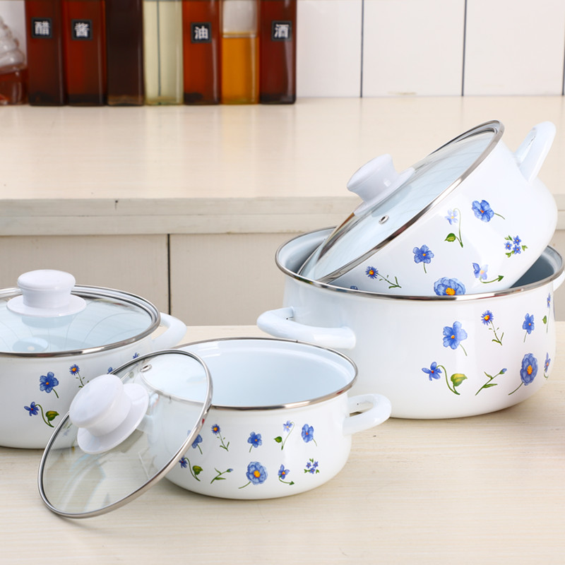 【厚实款】16-24cm老式搪瓷熬中药锅烧锅炖锅奶锅汤锅煮面小锅 - 图3