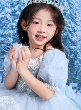 公主发饰儿童生日皇冠发箍蓝色裙子头饰高端大气儿童节幼儿园表演