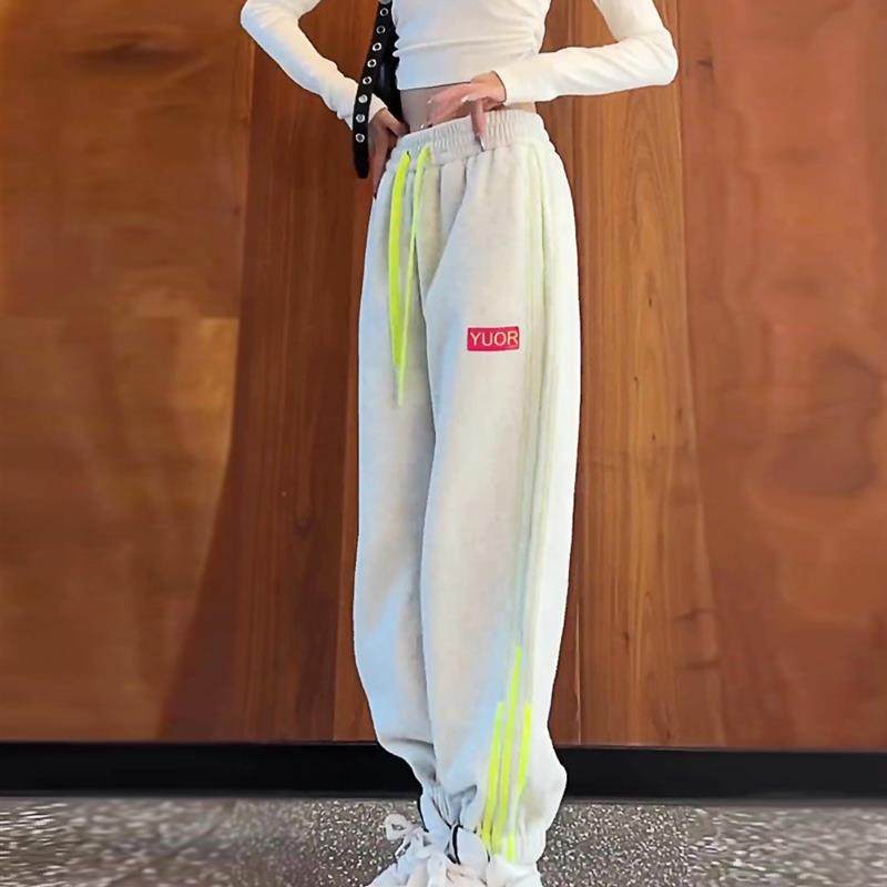 欧货卫裤女条纹拼接束脚运动裤2025春季新款百搭宽松休闲哈伦裤子,淘宝优惠券,粉丝福利购,淘宝优惠卷