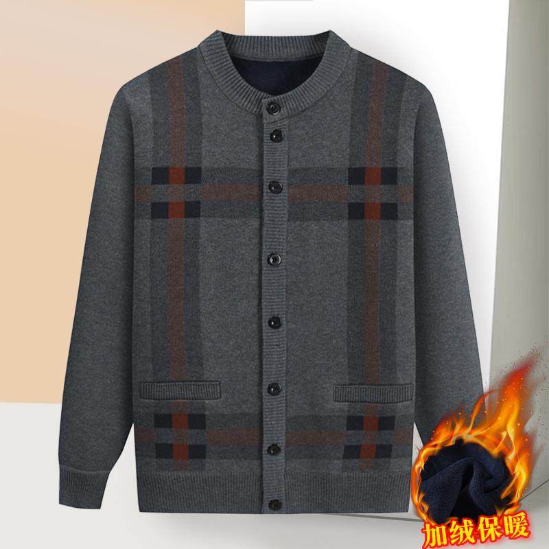 爸爸秋冬季加绒加厚开衫中老年人男保暖系扣针织毛衣外套爷爷上衣,淘宝优惠券,粉丝福利购,淘宝优惠卷