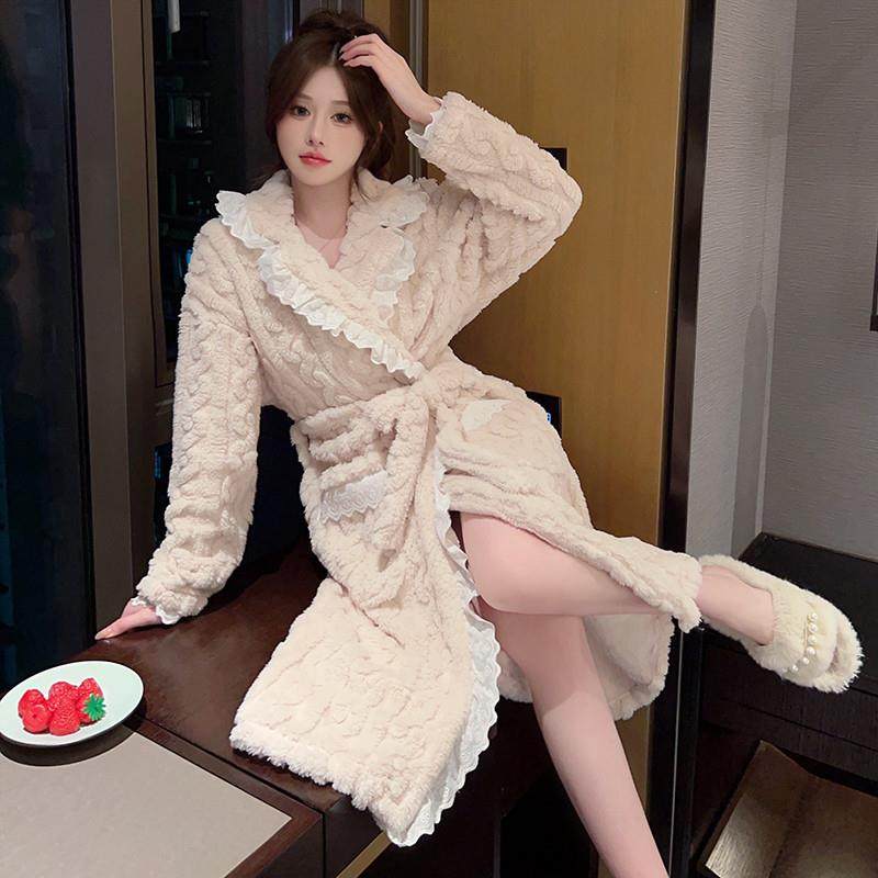2024新款秋冬长款睡袍女性感珊瑚绒加厚加绒睡衣睡裙女法兰绒浴袍,淘宝优惠券,粉丝福利购,淘宝优惠卷