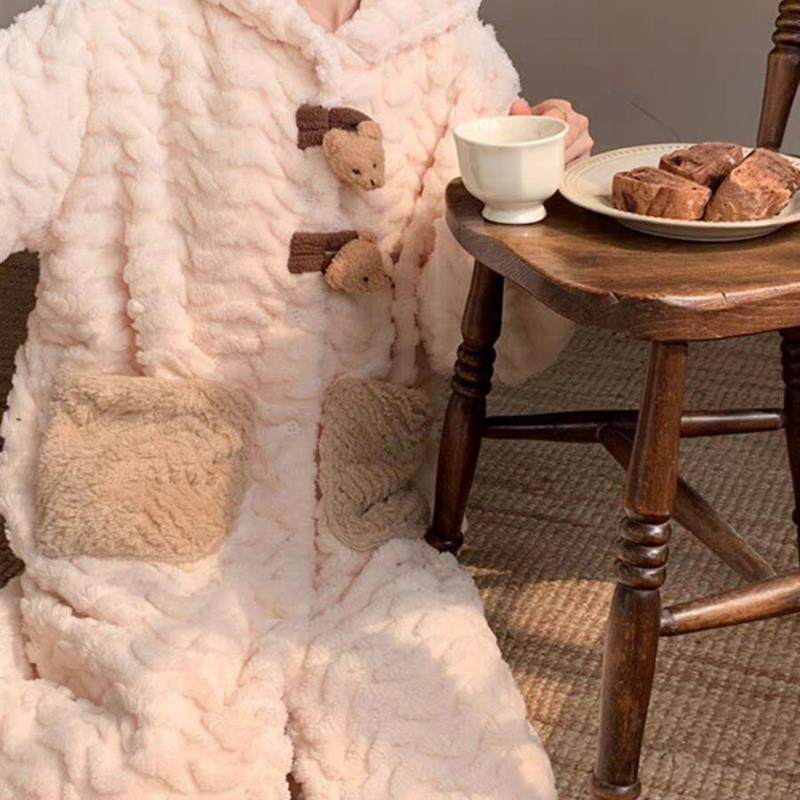 睡袍女2025新款秋冬季珊瑚绒加厚连帽浴袍长款睡衣女家居服款睡裙,淘宝优惠券,粉丝福利购,淘宝优惠卷