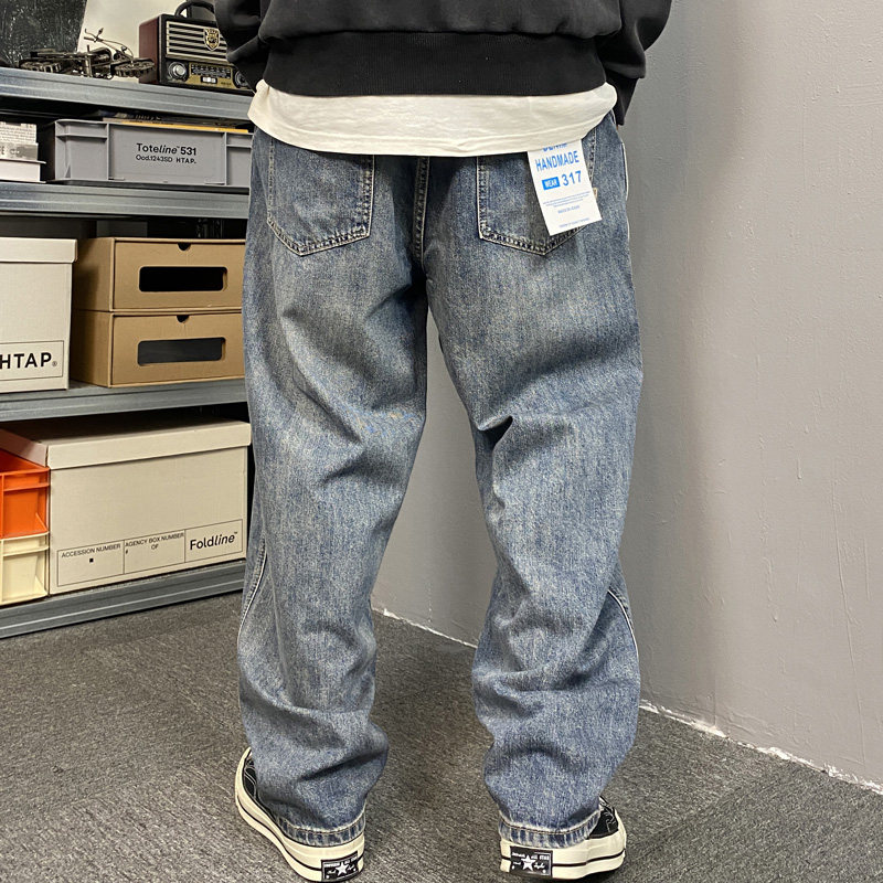 秋冬季美式休闲复古做旧加绒牛仔裤男直筒宽松通勤百搭垂感阔腿裤,淘宝优惠券,粉丝福利购,淘宝优惠卷