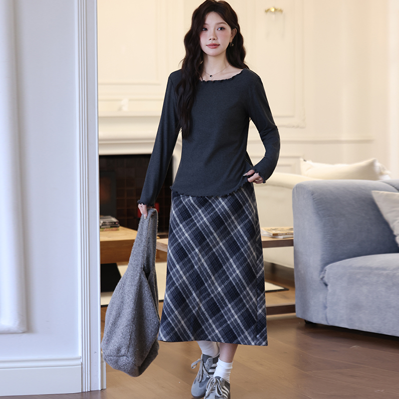 绮娑大码胖MM复古格子直简半身裙女秋冬季毛呢a字中长款微胖裙子 - 图2