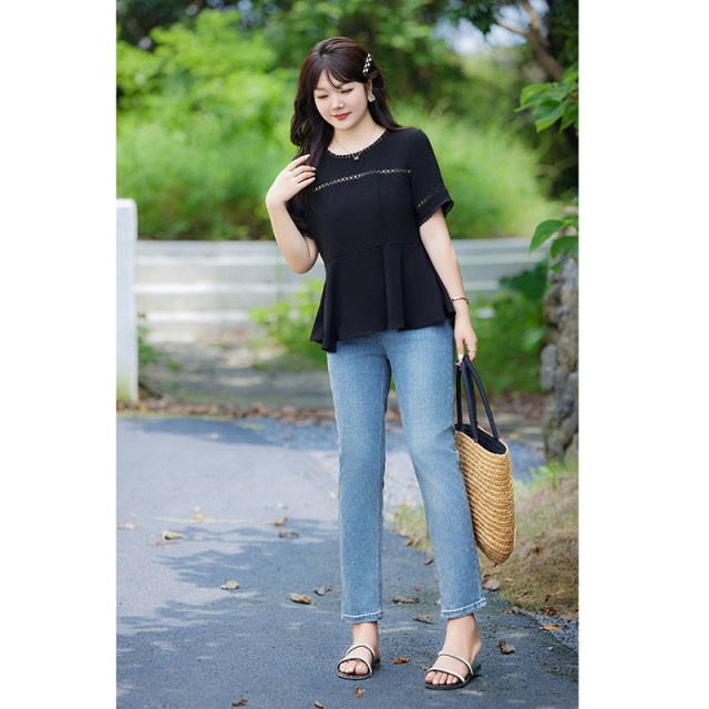 Qisao plus size women's jeans 2024 autumn new high-waisted versatile casual slimming fat MM straight trousers