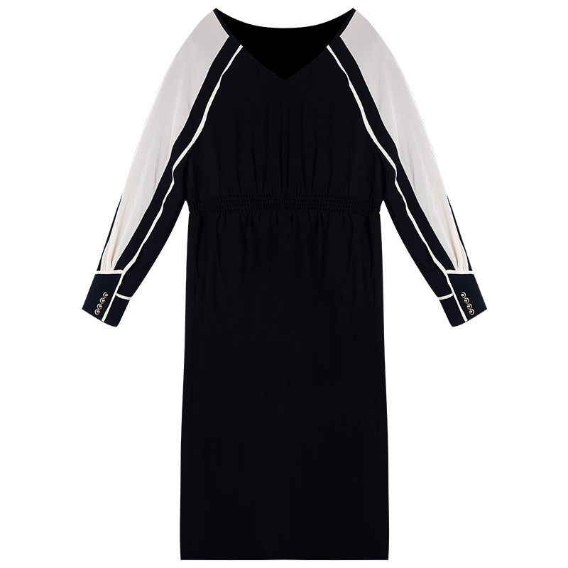 2020秋装新款遮肚显瘦v领连衣裙 绮娑女装大码女装