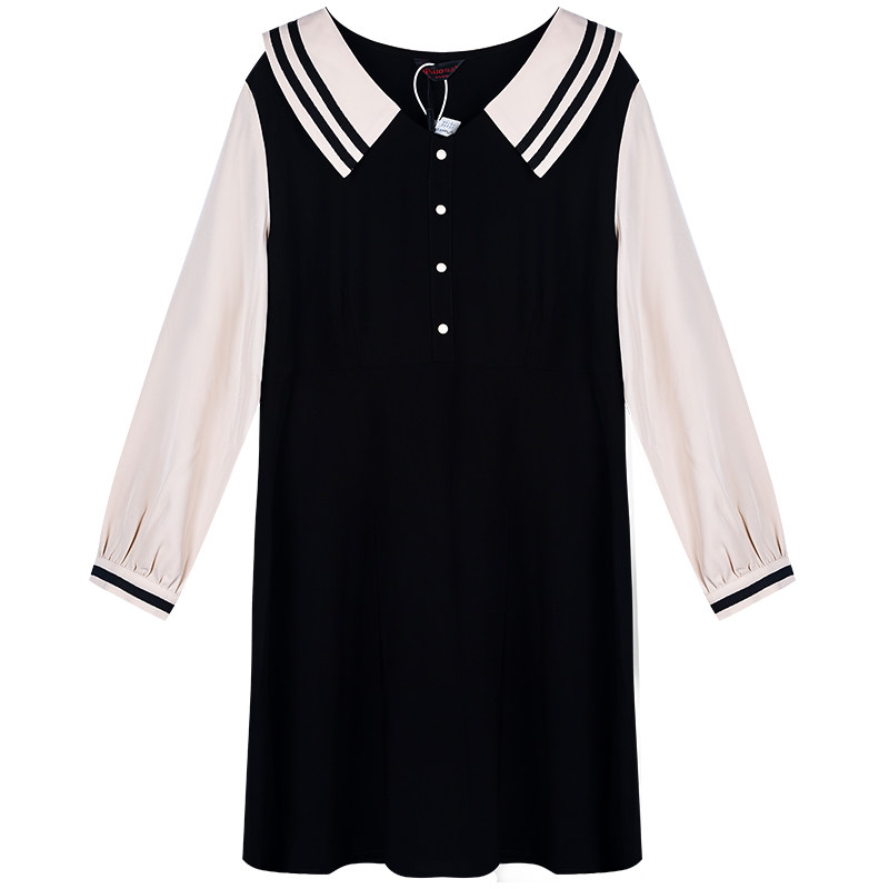 2020秋装新款海军领长袖宽松连衣裙 绮娑女装大码女装