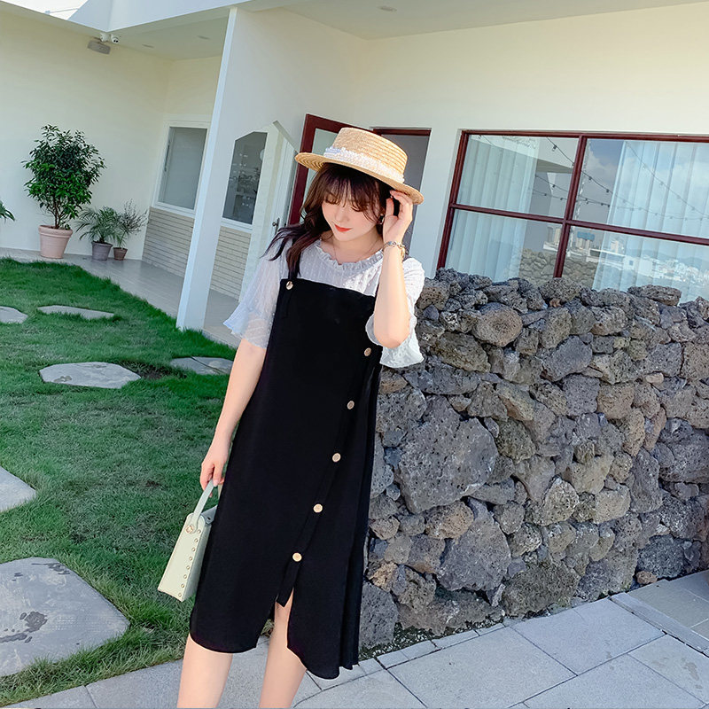 2020夏季新款圆领木耳边胖mm连衣裙 绮娑女装大码女装