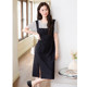 Qisu large-size dress with a slit fake two-piece solid color splicing fat mm knit fake two-piece A-line waist-hugging strap skirt