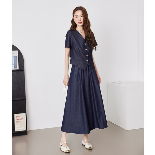 绮娑大码女装开衫上衣2026年夏季新款V领显瘦胖MM天丝牛仔衬衫 - 图0