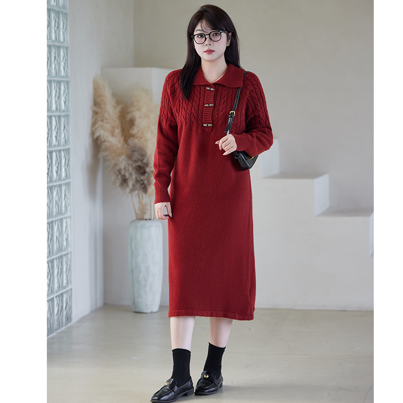 绮娑大码胖MM毛衣裙冬装新款麻花宽松显瘦气质长袖红色针织连衣裙,淘宝优惠券,粉丝福利购,淘宝优惠卷