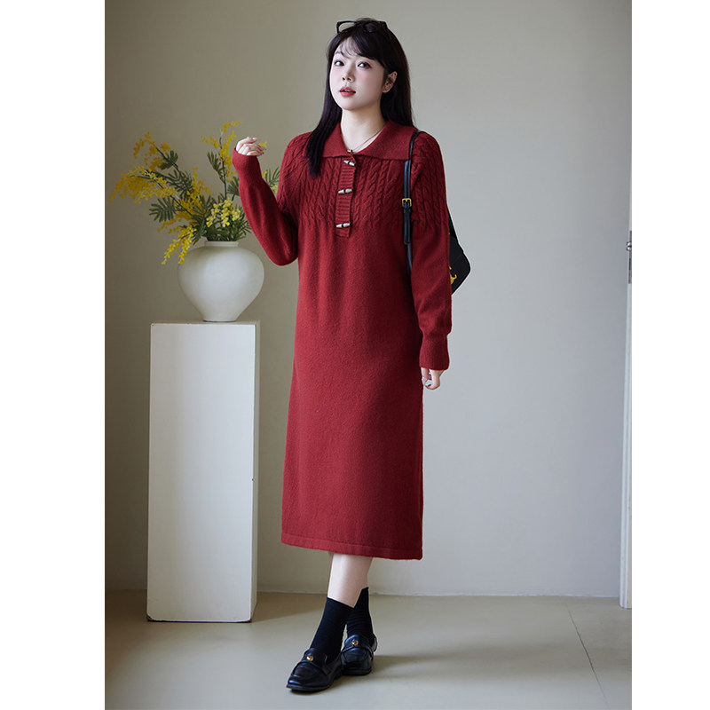 绮娑大码胖MM毛衣裙冬装新款麻花宽松显瘦气质长袖红色针织连衣裙,淘宝优惠券,粉丝福利购,淘宝优惠卷