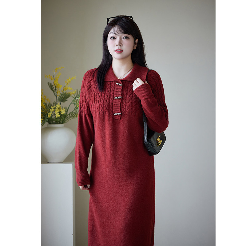绮娑大码胖MM毛衣裙冬装新款麻花宽松显瘦气质长袖红色针织连衣裙,淘宝优惠券,粉丝福利购,淘宝优惠卷