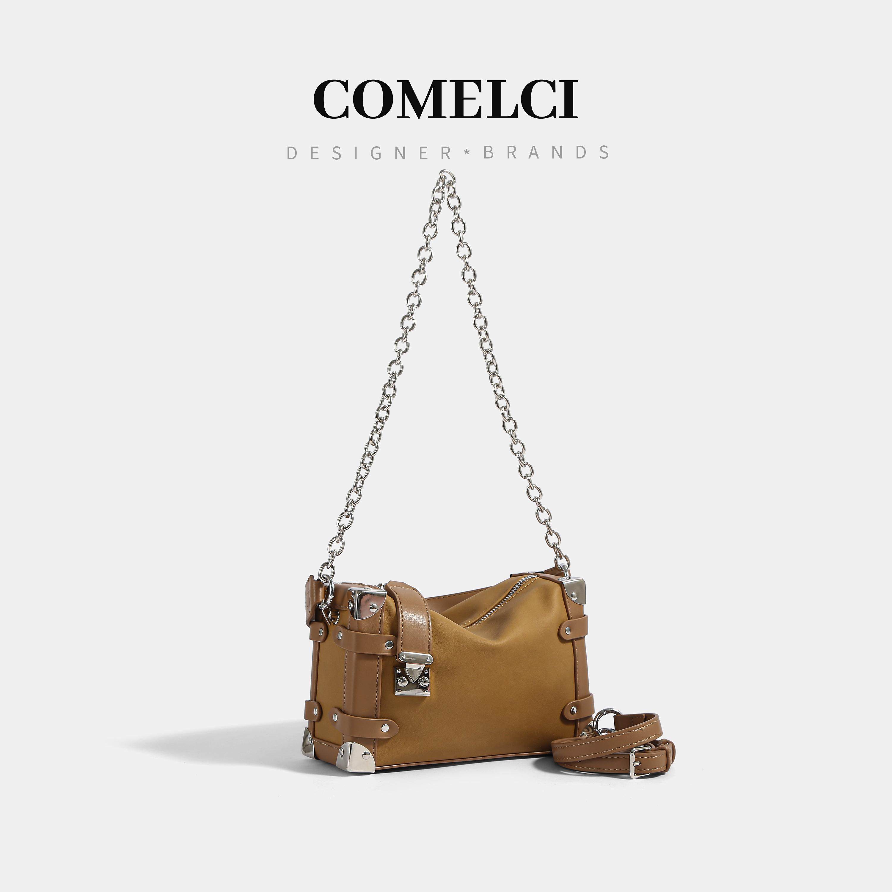 【大牌平替】复古磨砂皮钮钉高质感单肩斜挎包腋下包手提盒子包女,淘宝优惠券,粉丝福利购,淘宝优惠卷