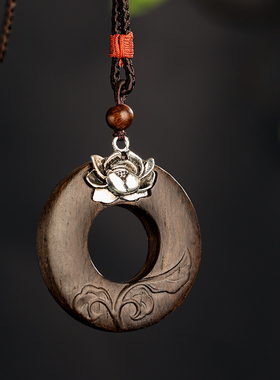 毛衣链手工雕刻莲花平安扣木质