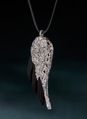 吉羽黑檀木羽毛吊坠新国风毛衣链