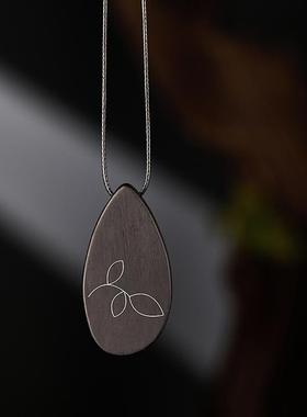 枝叶黑檀木吊坠长款项链男女通用