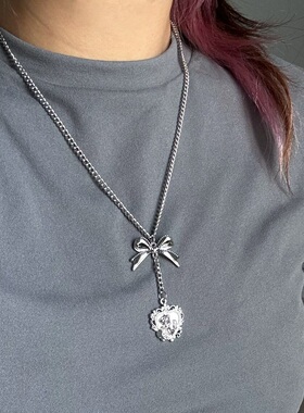 韩系ins风复古天使爱心蝴蝶结项链辣妹y2k风小众感甜酷锁骨链叠戴