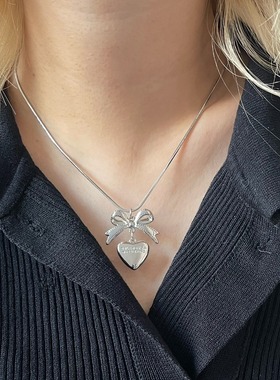 复古vintage蝴蝶结爱心蛇骨项链