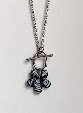 日韩系ins风琉璃暗黑花朵ot扣长项链小众设计感y2k复古甜酷叠戴