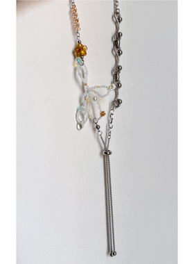 日韩系ins串珠花朵螺旋抽拉调节项链小众设计感甜酷y2k复古叠戴