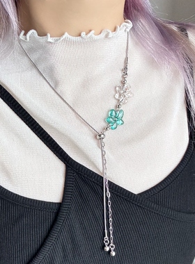 日韩系ins风镂空透花朵抽拉调节蛇骨项链小众设计y2k甜酷复古叠戴