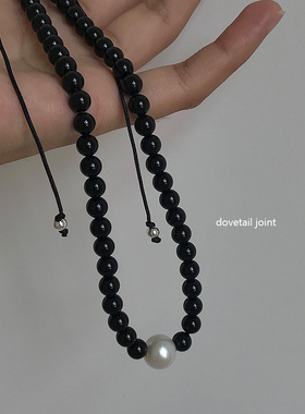 爱迪生珍珠黑玛瑙抽绳男女项链