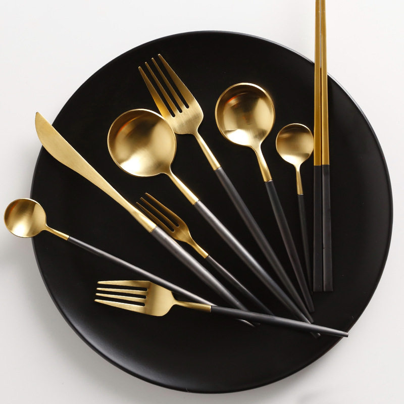 304牛排刀叉葡萄牙款亚光勺子商用甜品叉勺咖啡勺筷子黑金网红勺,淘宝优惠券,粉丝福利购,淘宝优惠卷