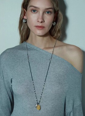 原创设计护身符双面石银色一款多戴四叶草项链幸运串珠吊坠毛衣链