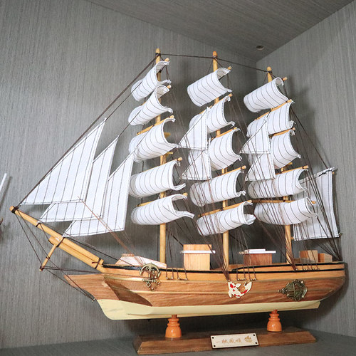 大型实木质黑珍珠海盗船帆船模型手工艺品小摆件家装饰品一帆风顺 - 图0