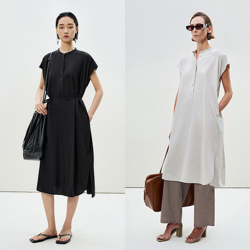 【0压系列】LESS夏季环保铜氨棉垂感舒适包袖短袖连衣裙2P5G13200 - 图0