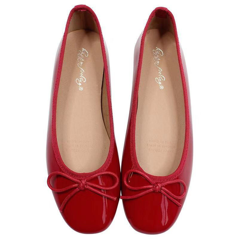 2020秋冬新款圆头蝴蝶结平底单鞋芭蕾舞鞋外穿百搭红色浅口船鞋女,淘宝优惠券,粉丝福利购,淘宝优惠卷