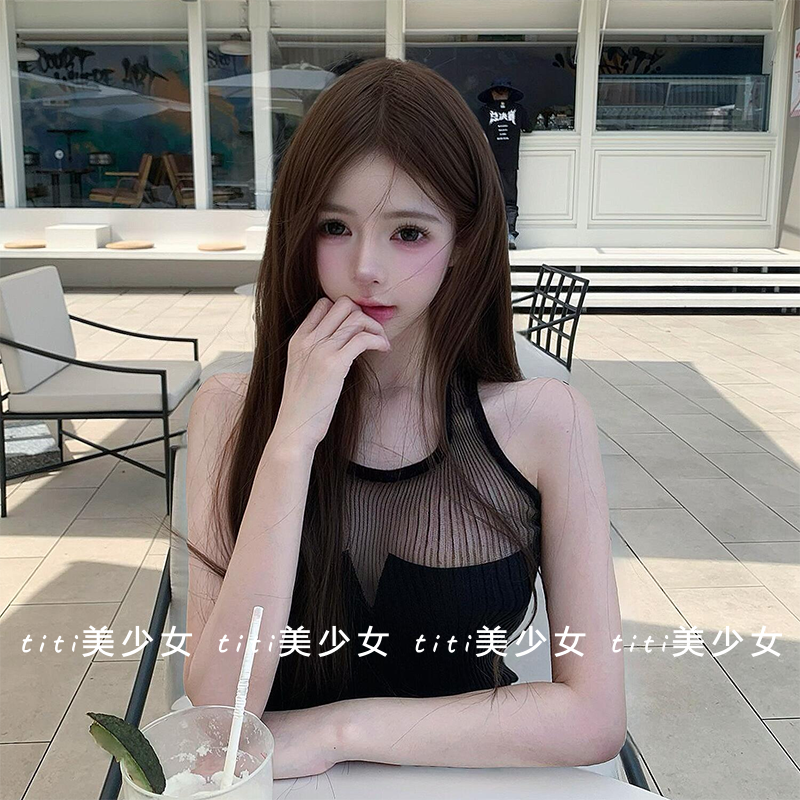 【TiTi美少女】性感纯欲风微透针织背心打底上衣无袖薄款女,淘宝优惠券,粉丝福利购,淘宝优惠卷