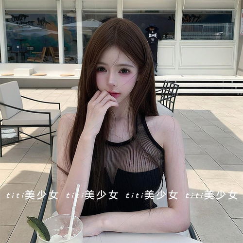 【TiTi美少女】性感纯欲风微透针织背心打底上衣无袖薄款女 - 图3