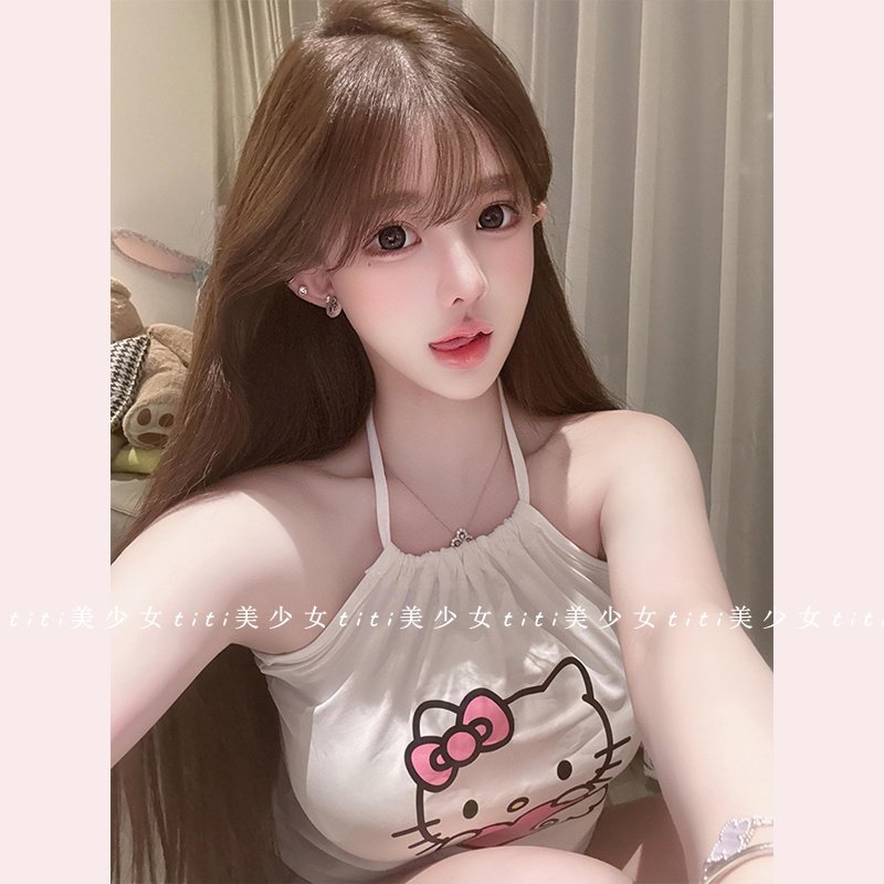 【TiTi美少女】纯欲幼态Kitty挂脖可爱少女背心春季内搭外穿上衣,淘宝优惠券,粉丝福利购,淘宝优惠卷