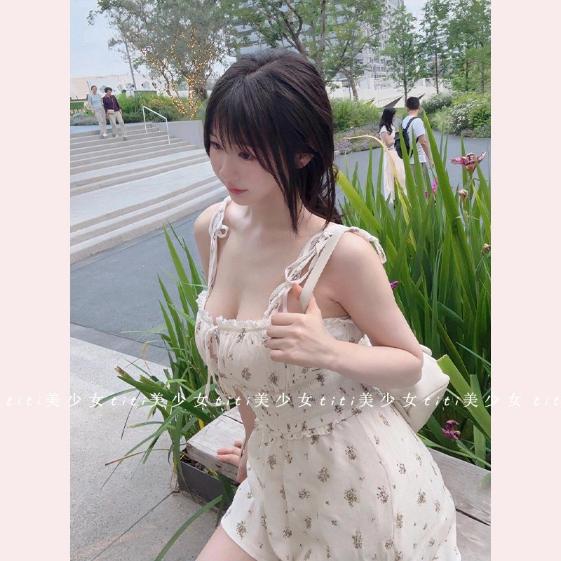 【TiTi美少女】纯欲风碎花清纯绑带吊带收腰紧身无袖甜美连衣裙裤,淘宝优惠券,粉丝福利购,淘宝优惠卷